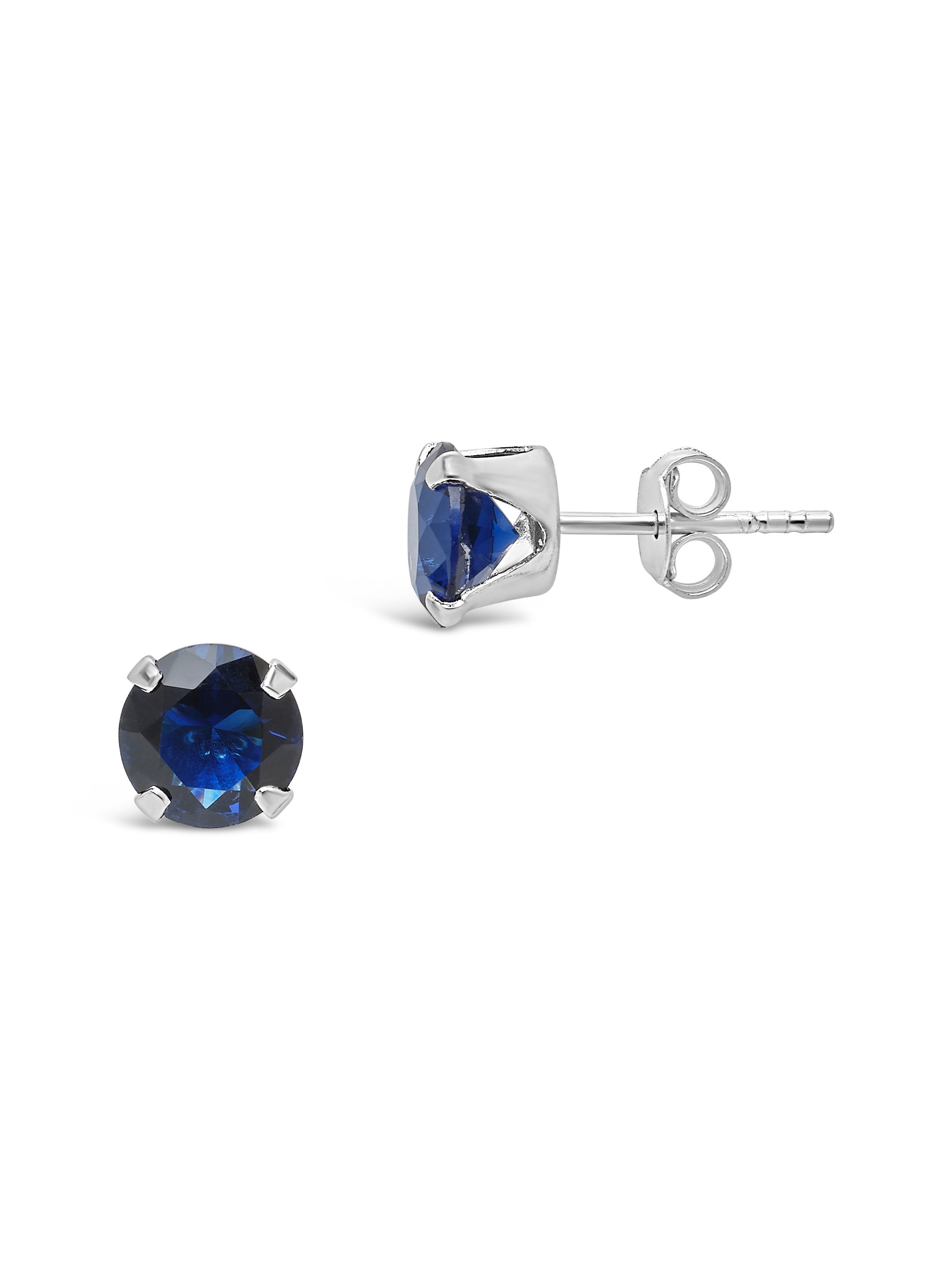 Sterling Silver 7mm Sapphire CZ Stud Earrings