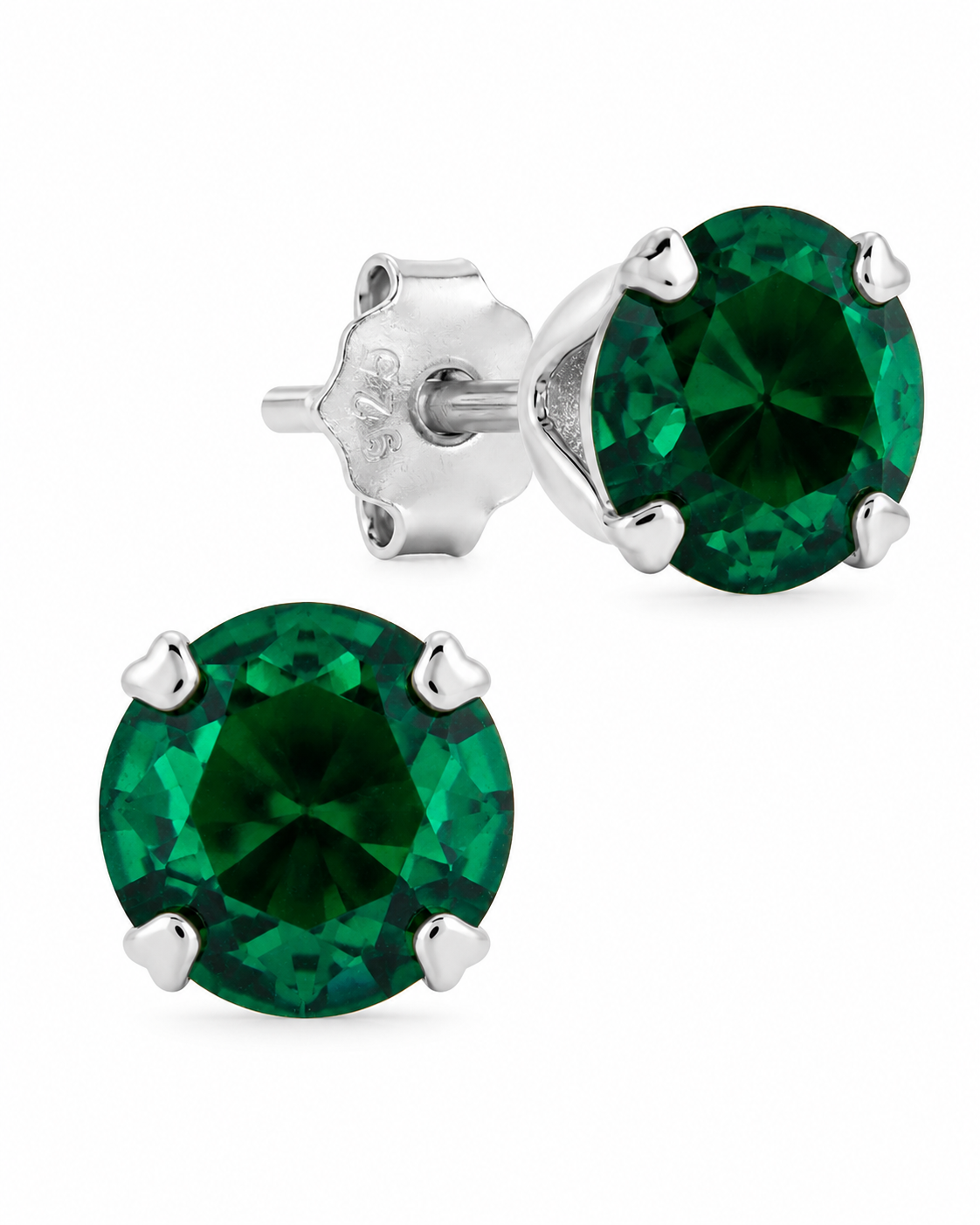 Sterling Silver 7mm Emerald CZ Stud Earrings
