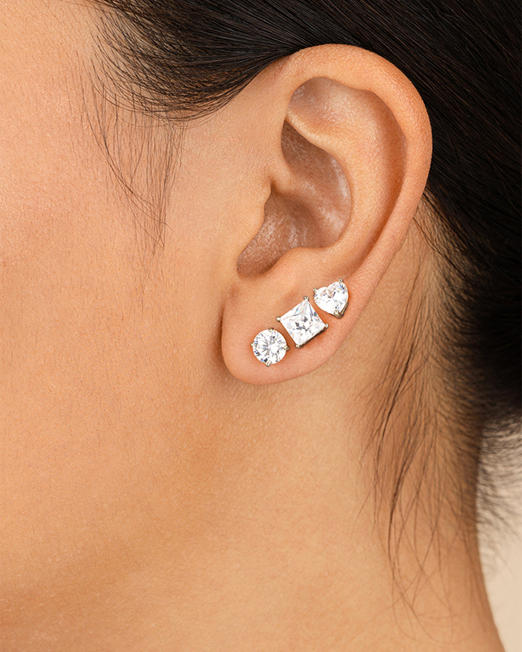 Sterling Silver Statement CZ Stud Set of 3