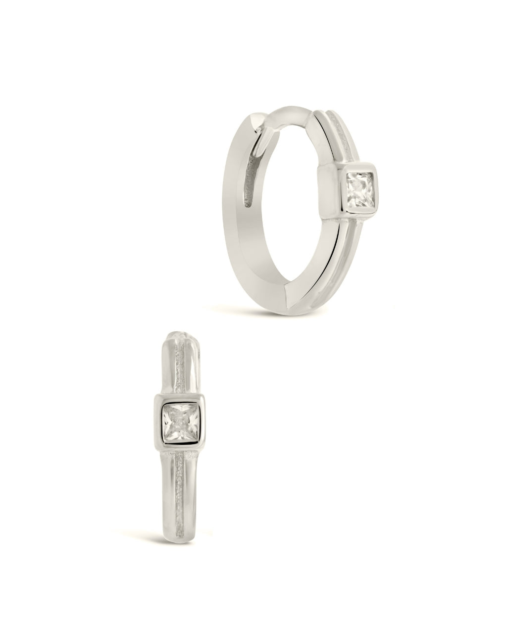 Sterling Silver Square Cut CZ Micro Hoop Earrings
