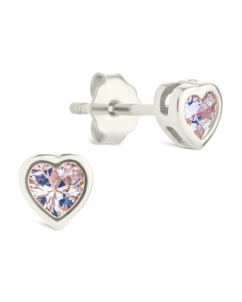 Sterling Silver 2mm CZ Heart Stud Earrings - Sterling Forever