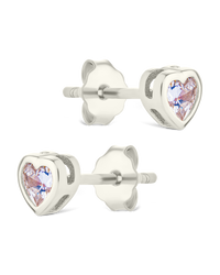 Sterling Silver Bezel Set CZ Heart Studs