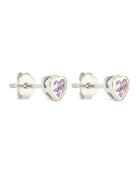 Sterling Silver Bezel Set CZ Heart Studs