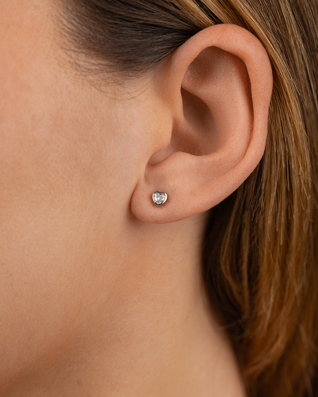 Sterling Silver Bezel Set CZ Heart Studs