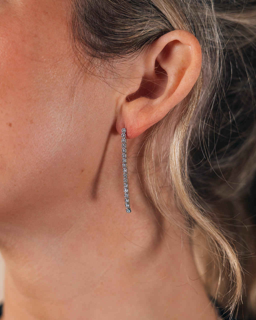 Sterling Silver CZ Linear Drop Earrings