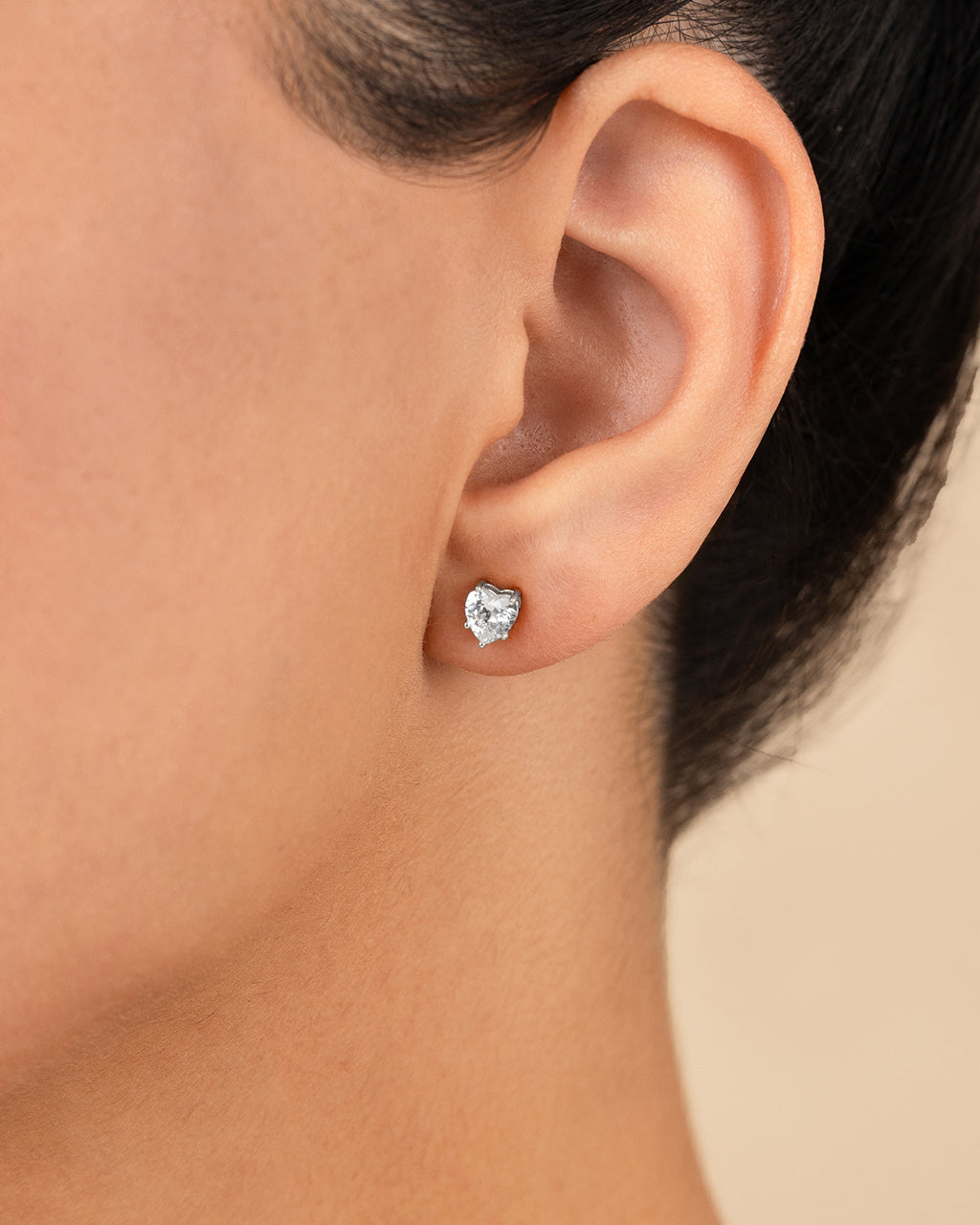 Sterling Silver 5mm Heart CZ Stud Earrings - Main Image