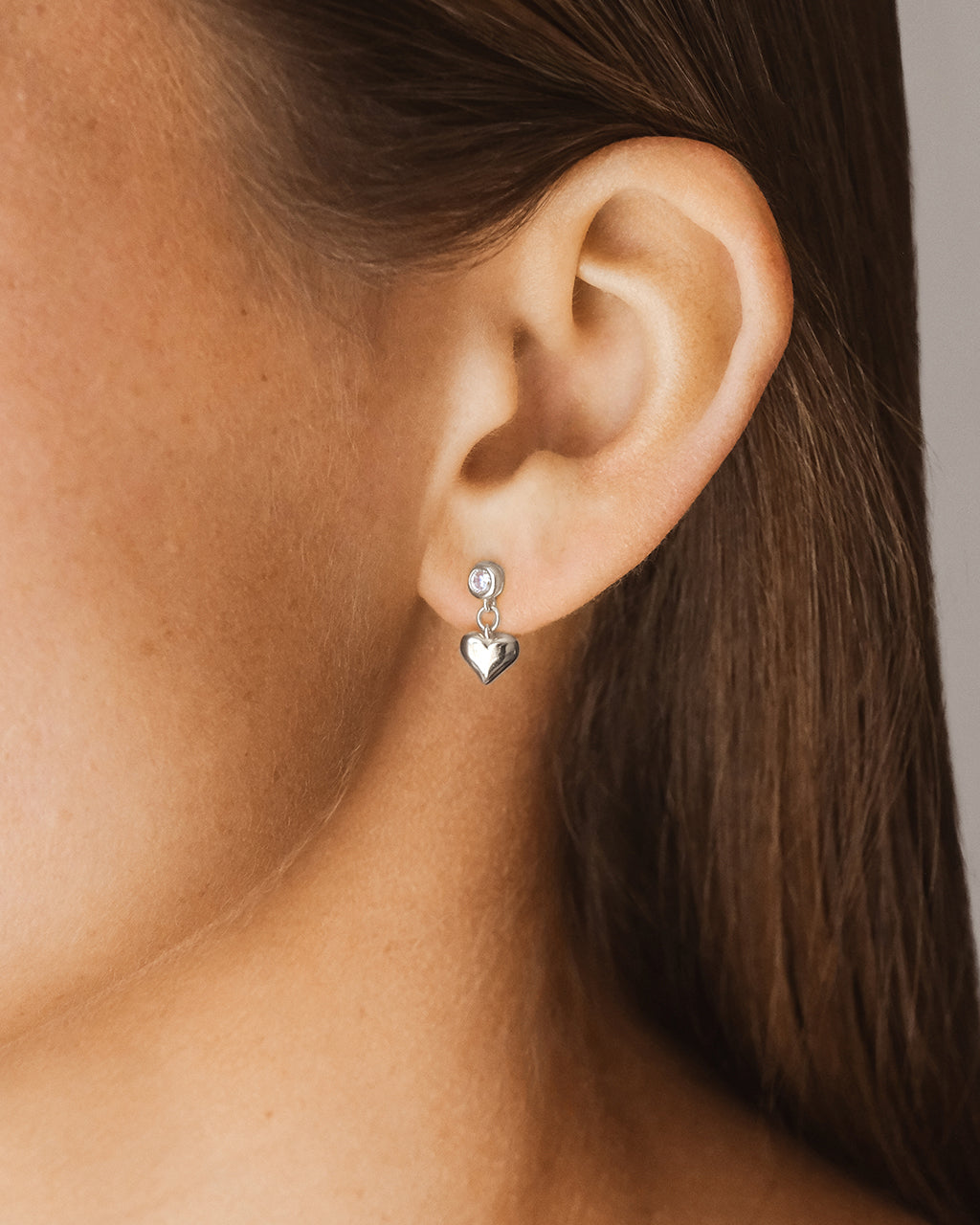 Sterling Silver Luna Heart & CZ Stud Earrings