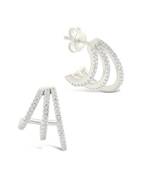 Sterling Silver Porter Triple Row CZ Huggie Hoops - Sterling Forever