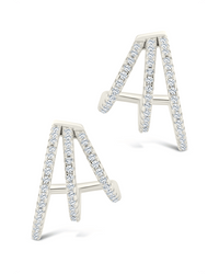 Sterling Silver Porter Triple Row CZ Huggie Hoops - Sterling Forever