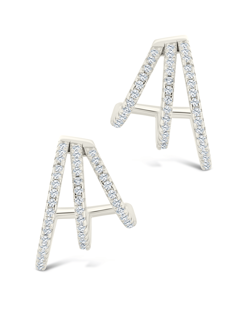 Sterling Silver Porter Triple Row CZ Huggie Hoops - Sterling Forever