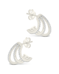 Sterling Silver Porter Triple Row CZ Huggie Hoops - Sterling Forever