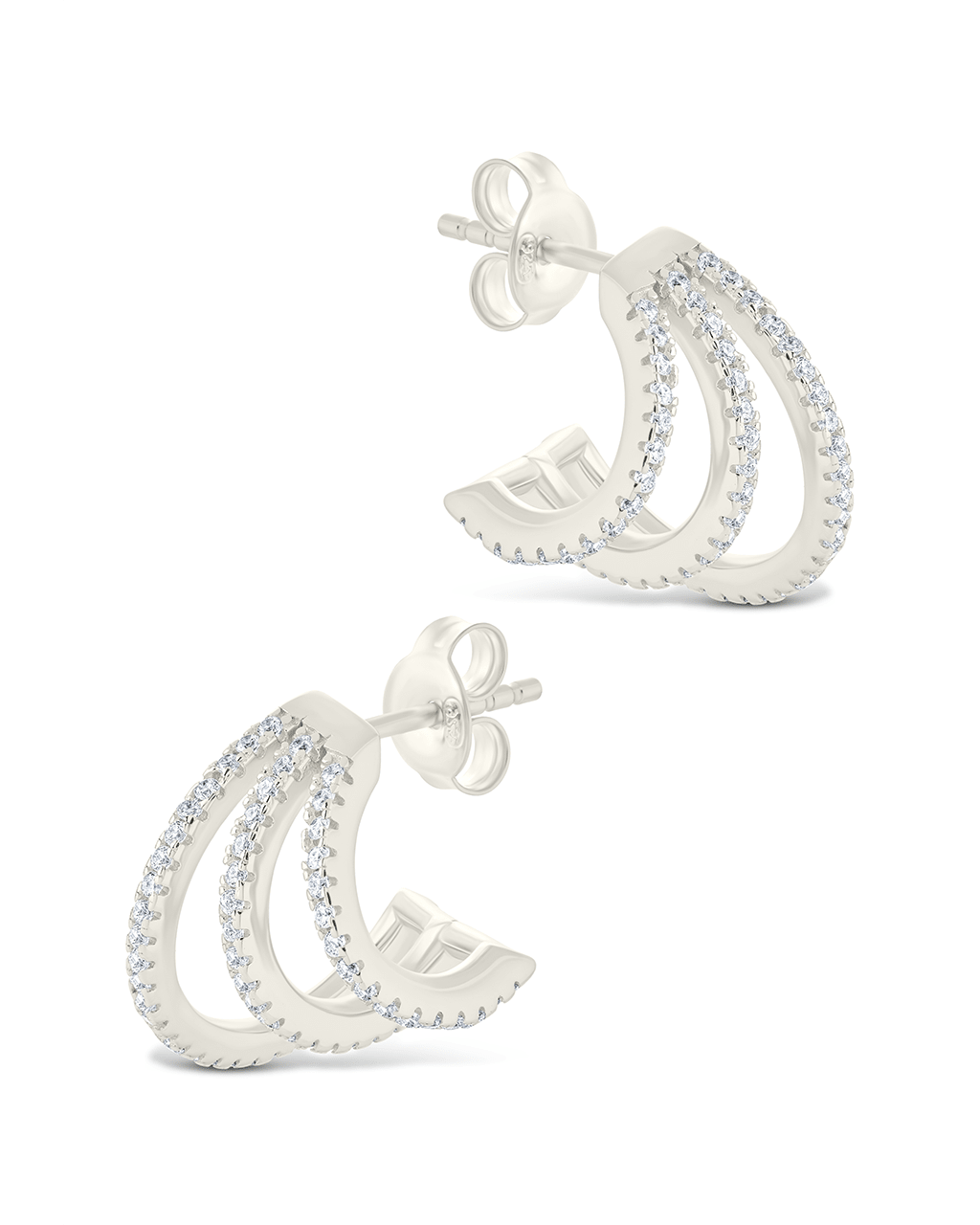 Sterling Silver Porter Triple Row CZ Huggie Hoops - Sterling Forever