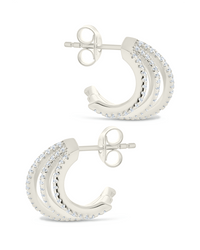 Sterling Silver Porter Triple Row CZ Huggie Hoops - Sterling Forever