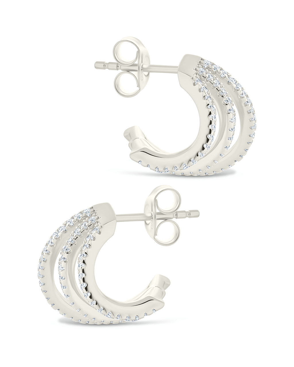 Sterling Silver Porter Triple Row CZ Huggie Hoops - Sterling Forever