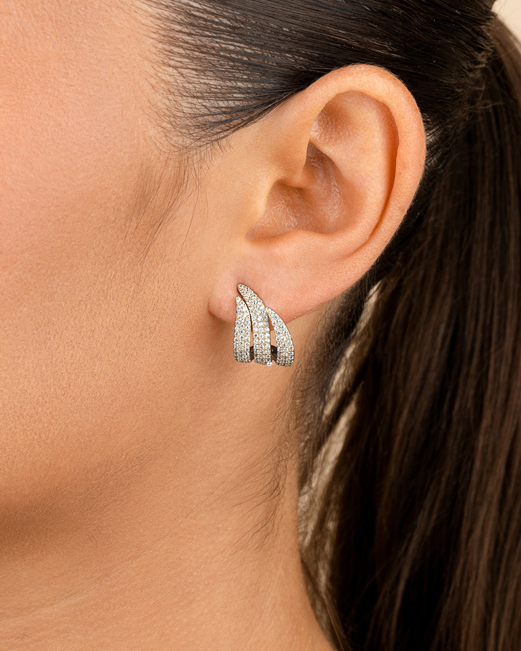 Sterling Silver Parker CZ Claw Huggie Studs