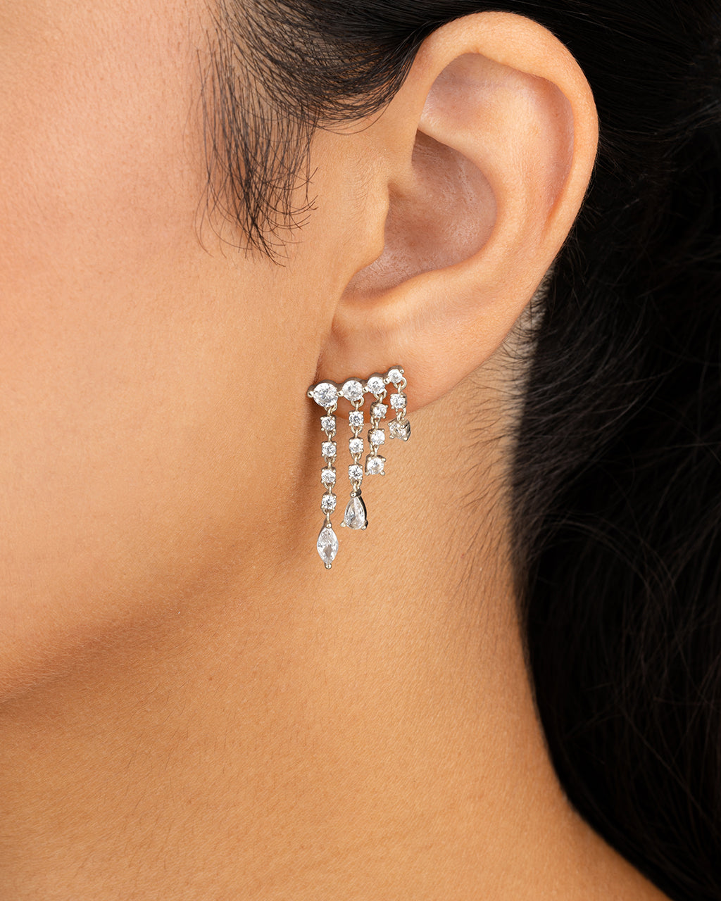 Sterling Silver Adrian CZ Waterfall Statement Studs