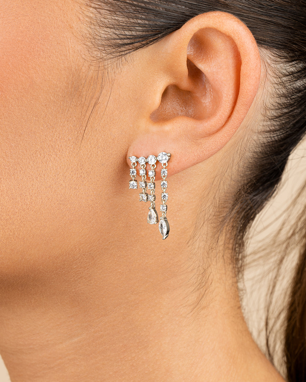 Sterling Silver Adrian CZ Waterfall Statement Studs