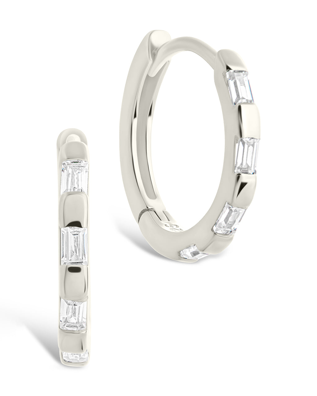 Sterling Silver Henley CZ Baguette Micro Hoop Earrings