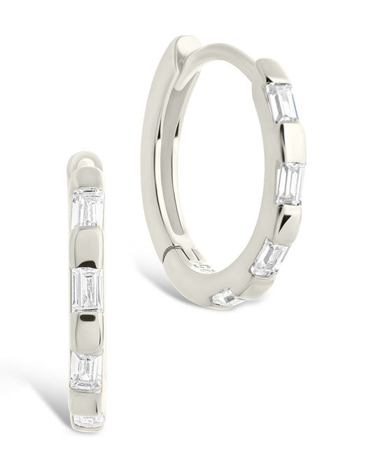 Sterling Silver Henley CZ Baguette Micro Hoop Earrings