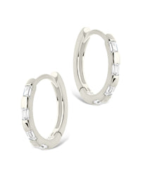 Sterling Silver Henley CZ Baguette Micro Hoop Earrings - Sterling Forever