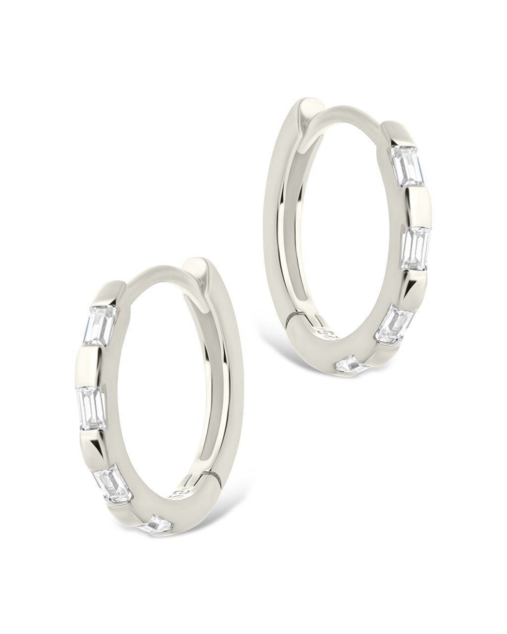 Sterling Silver Henley CZ Baguette Micro Hoop Earrings - Sterling Forever