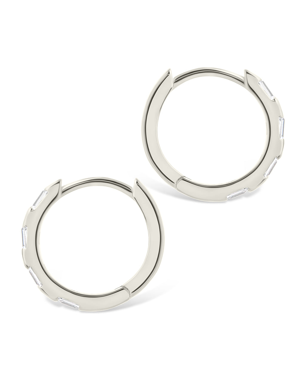 Sterling Silver Henley CZ Baguette Micro Hoop Earrings