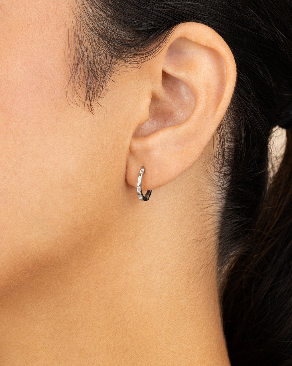 Sterling Silver Henley CZ Baguette Micro Hoop Earrings - Sterling Forever