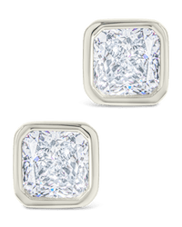 Sterling Silver Asscher Cut Bezel Set Stud Earrings - Sterling Forever