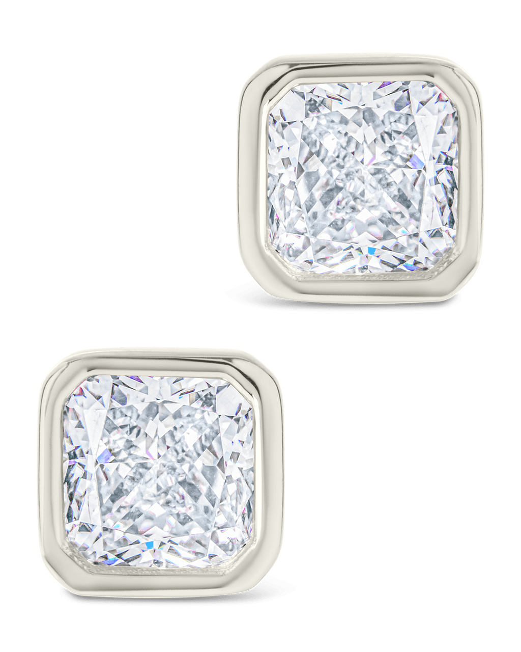 Sterling Silver Asscher Cut Bezel Set Stud Earrings - Sterling Forever