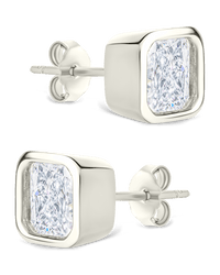 Sterling Silver Asscher Cut Bezel Set Stud Earrings - Sterling Forever