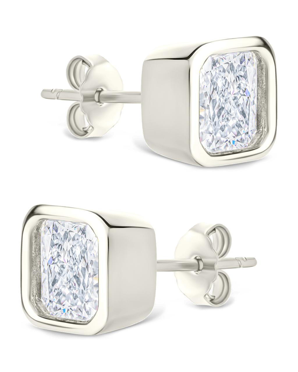 Sterling Silver Asscher Cut Bezel Set Stud Earrings - Sterling Forever