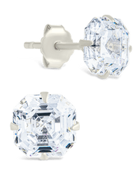 Sterling Silver Asscher Cut Prong Set Stud Earrings - Sterling Forever