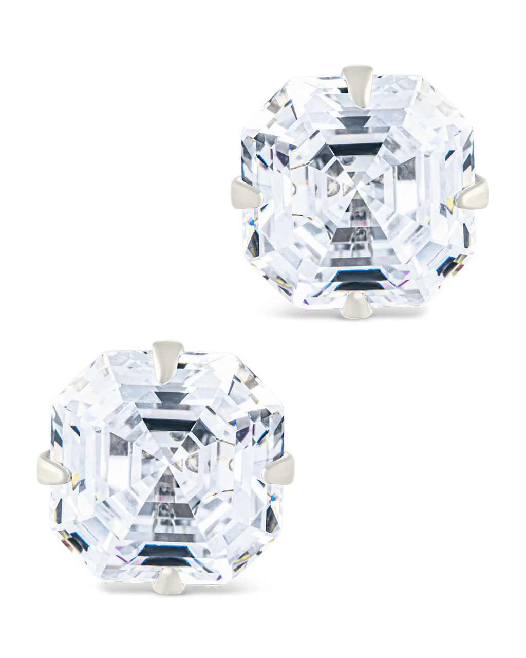 Sterling Silver Asscher Cut Prong Set Stud Earrings - Sterling Forever