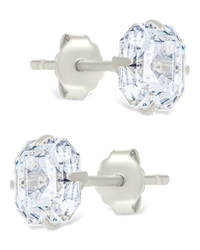 Sterling Silver Asscher Cut Prong Set Stud Earrings - Sterling Forever