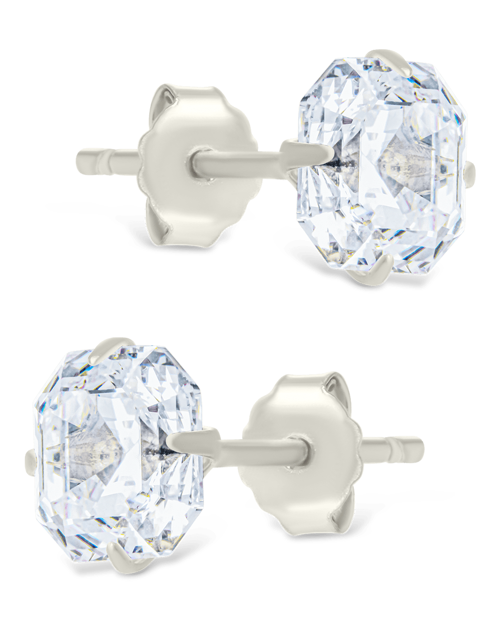 Sterling Silver Asscher Cut Prong Set Stud Earrings - Sterling Forever