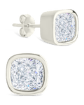 Sterling Silver Cushion Cut Bezel Set Stud Earrings - Sterling Forever