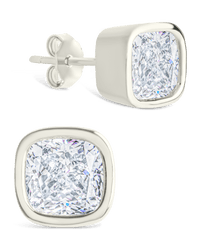 Sterling Silver Cushion Cut Bezel Set Stud Earrings - Sterling Forever
