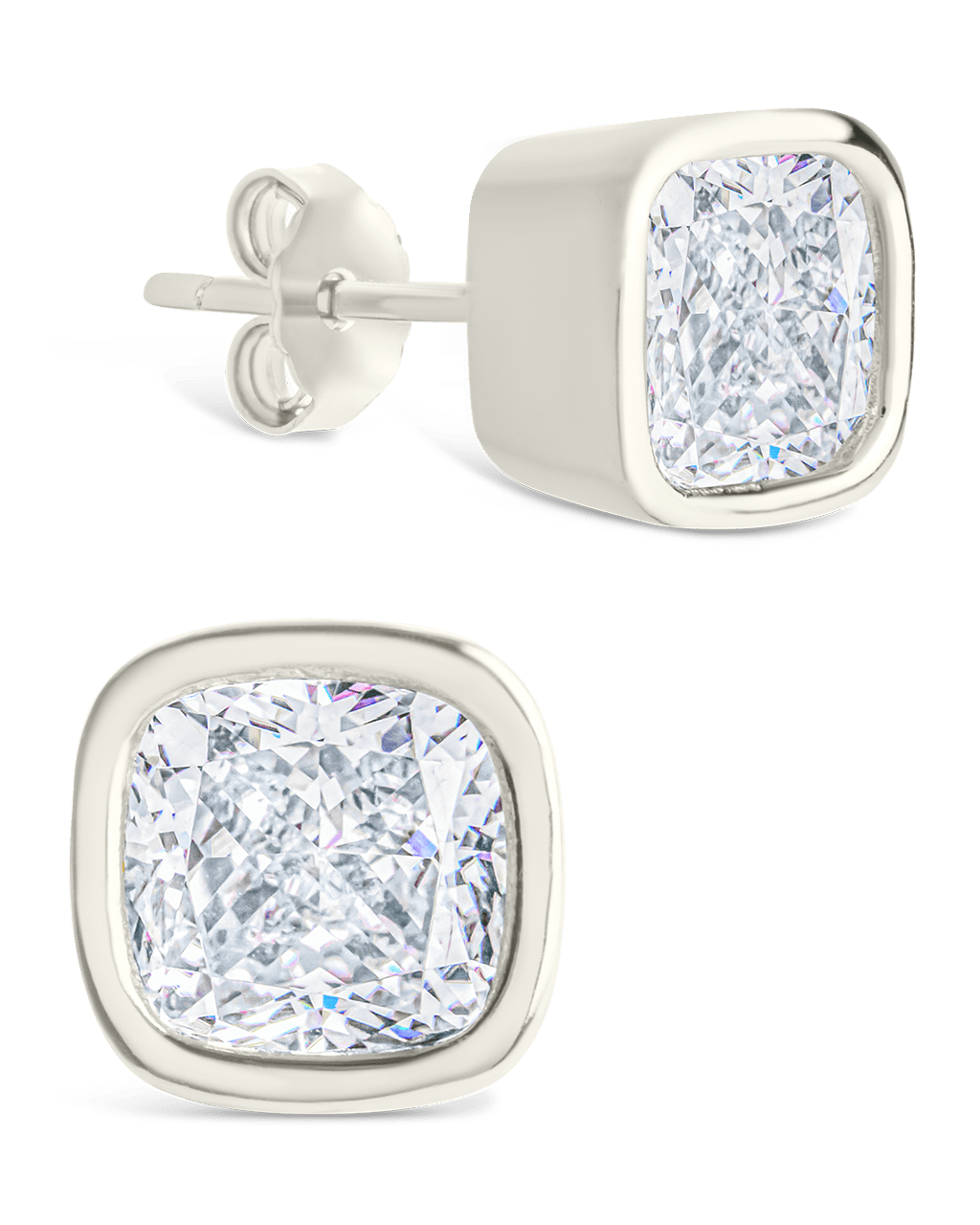 Sterling Silver Cushion Cut Bezel Set Stud Earrings - Sterling Forever