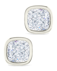 Sterling Silver Cushion Cut Bezel Set Stud Earrings - Sterling Forever