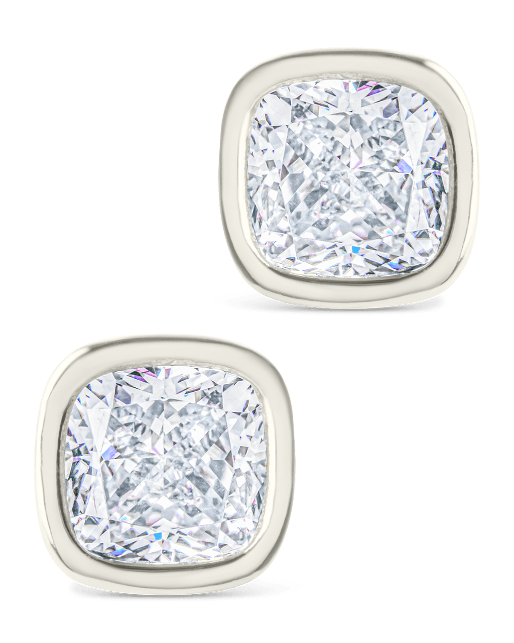 Sterling Silver Cushion Cut Bezel Set Stud Earrings - Sterling Forever