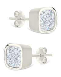 Sterling Silver Cushion Cut Bezel Set Stud Earrings - Sterling Forever