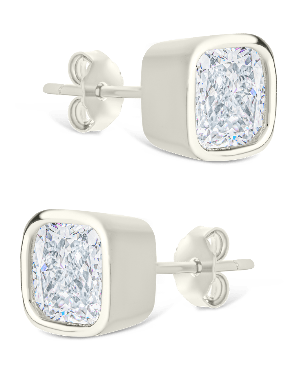 Sterling Silver Cushion Cut Bezel Set Stud Earrings - Sterling Forever