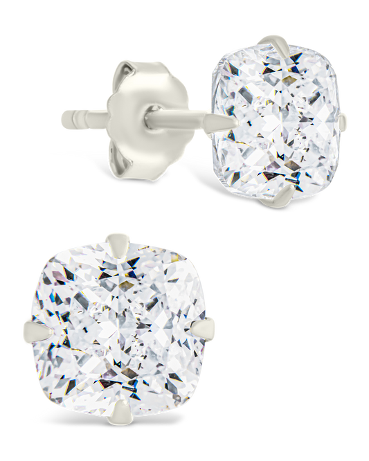 Sterling Silver Cushion Cut Prong Set Stud Earrings