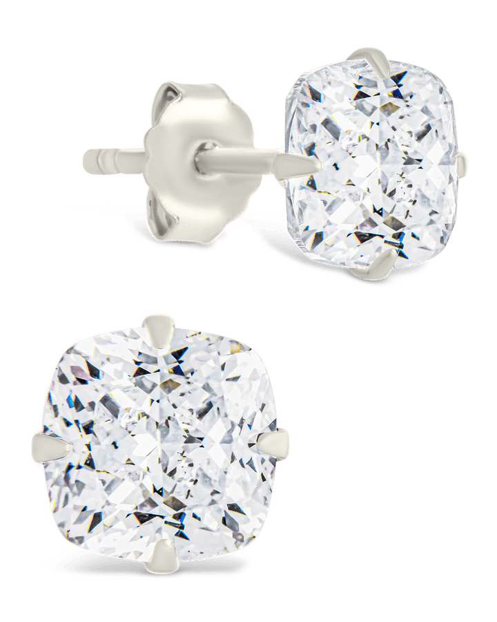 Sterling Silver Cushion Cut Prong Set Stud Earrings