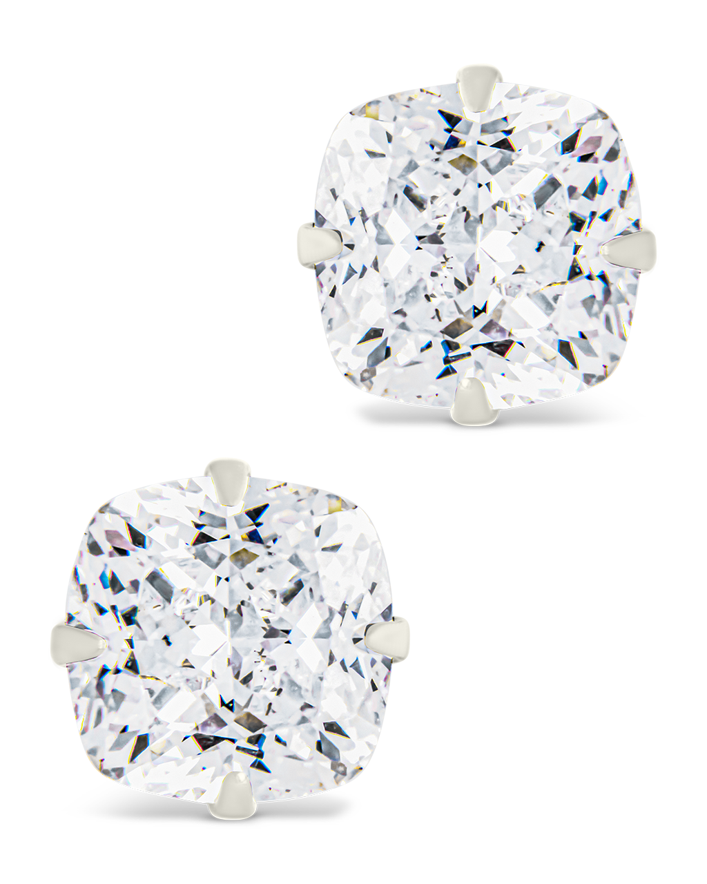 Sterling Silver Cushion Cut Prong Set Stud Earrings