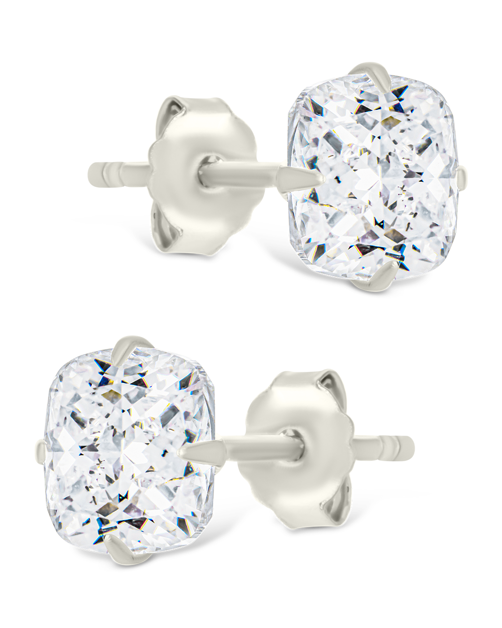 Sterling Silver Cushion Cut Prong Set Stud Earrings