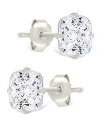 Sterling Silver Cushion Cut Prong Set Stud Earrings - Sterling Forever