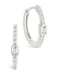 Sterling Silver Emerald Cut Bezel Set Huggie Hoop Earrings - Sterling Forever