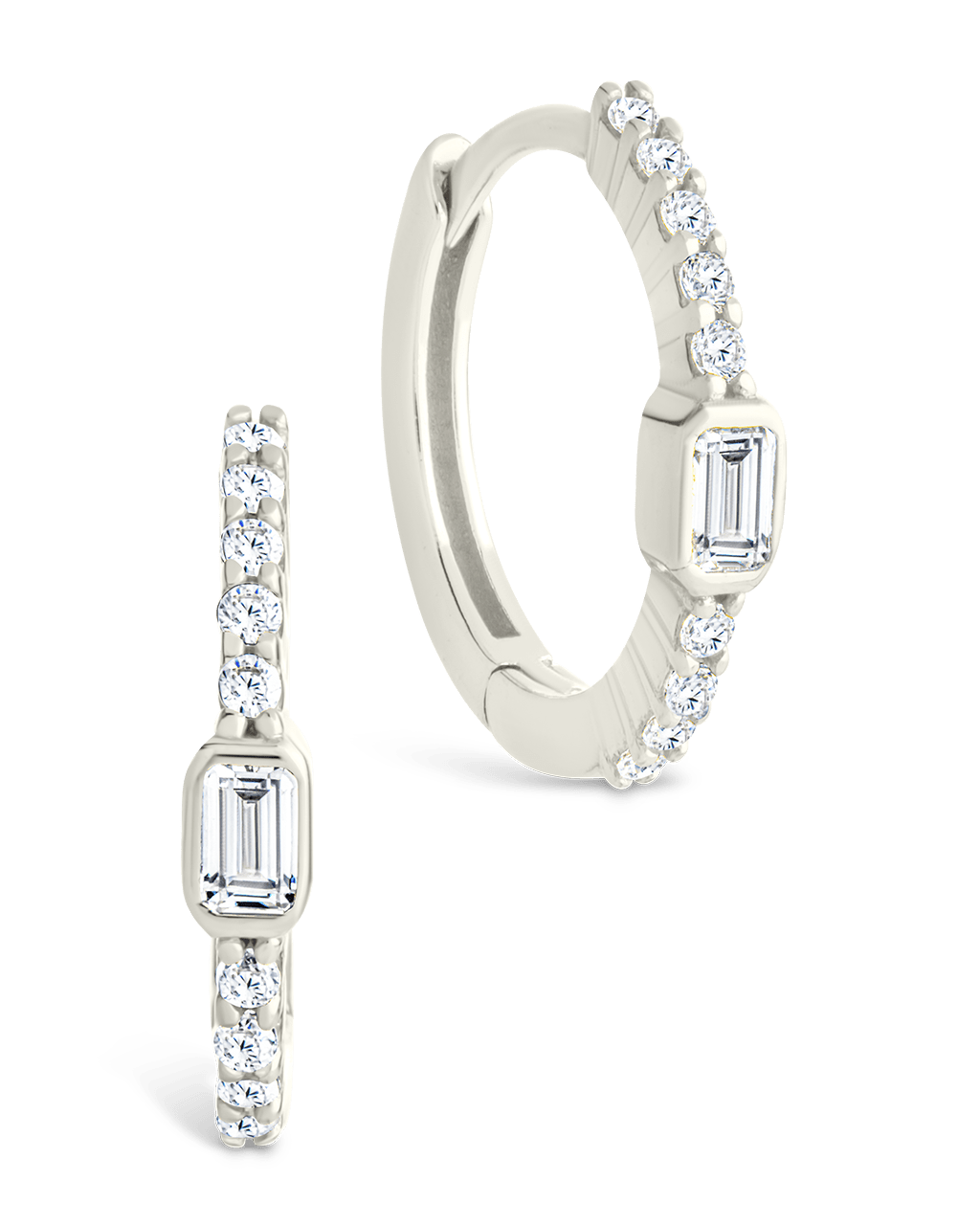 Sterling Silver Emerald Cut Bezel Set Huggie Hoop Earrings - Sterling Forever