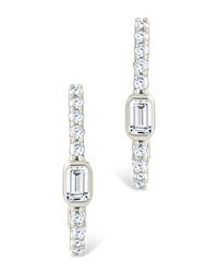 Sterling Silver Emerald Cut Bezel Set Huggie Hoop Earrings - Sterling Forever